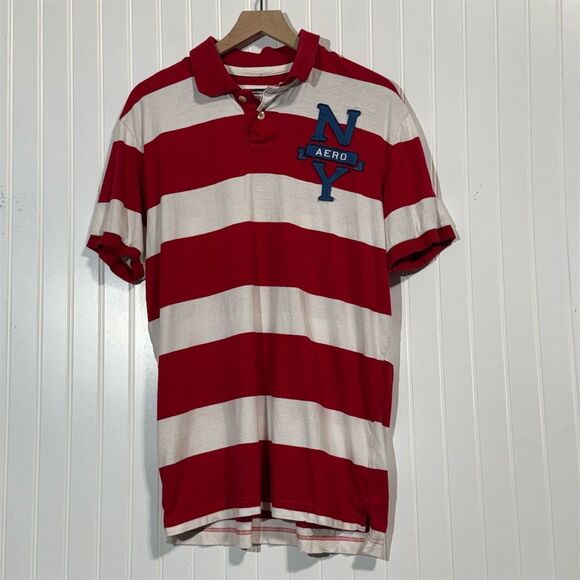 Aeropostale 1987 Polo Shirt XL Red White Stripe NY Aero Logo Y2K Preppy - Picture 1 of 8